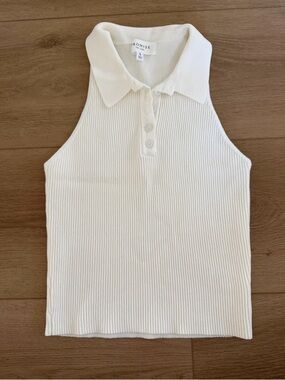 Ribbed Polo Tank Top in White